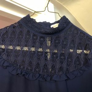 Women’s Navy Blue Dressy Blouse with Lace Inserts XS